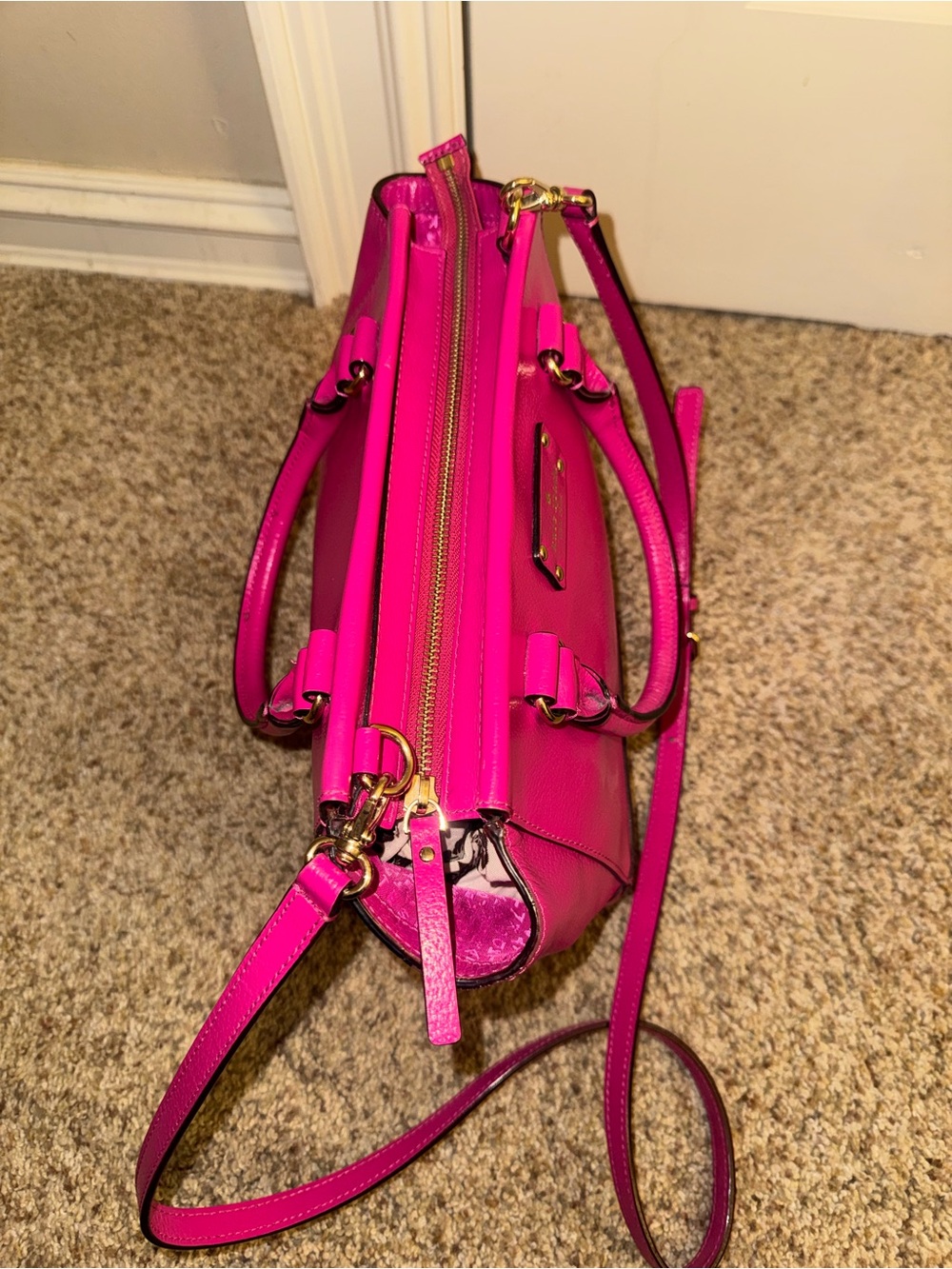 kate spade New York vibrant fuchsia leather satchel with detachable strap - Picture 3 of 4